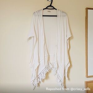 YDE Boho White Tassel Swimsuit Cover-Up Open Sides One Size
